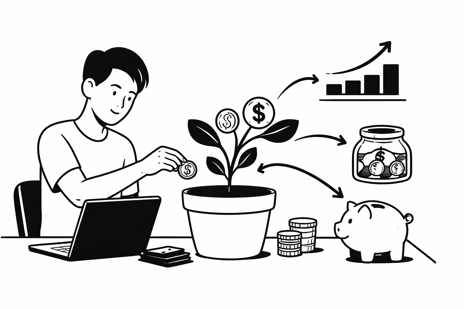Monthly budget flow into savings and investment buckets