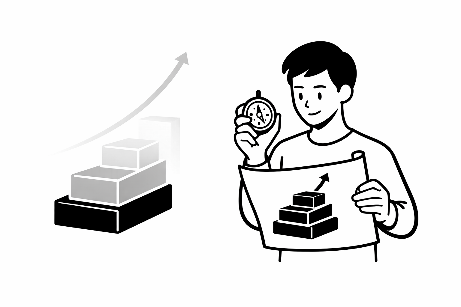 Three-step investing plan card with icons