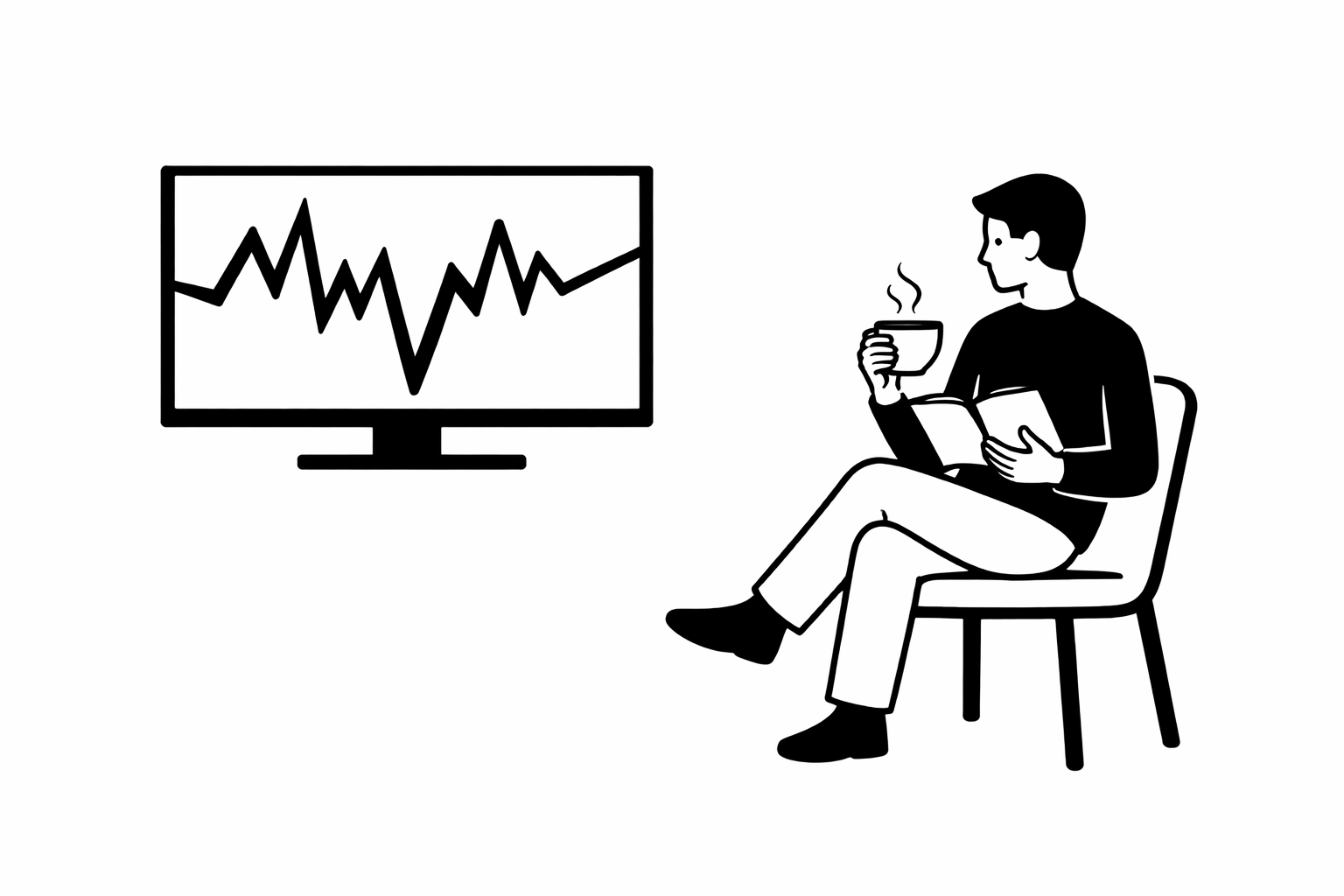 Stock chart volatility spikes with a calm long-term investing plan